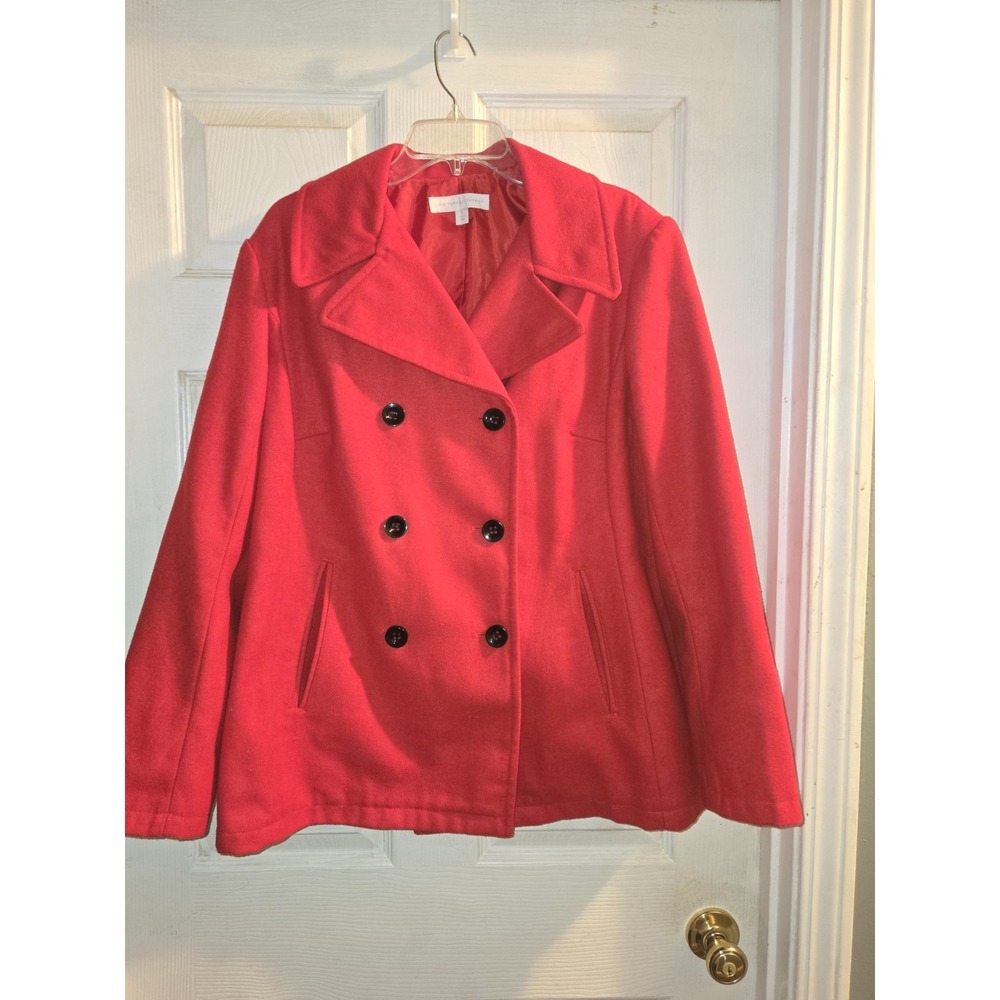 NEW YORK & COMPANY Red Pea Coat Jacket Women XL Double Breasted Wool Blend
